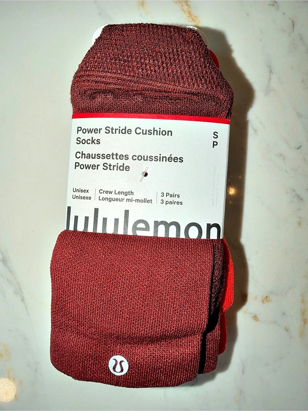 lululemon Power Stride Cushion Socks 3 Pack Red, burgundy& Cream